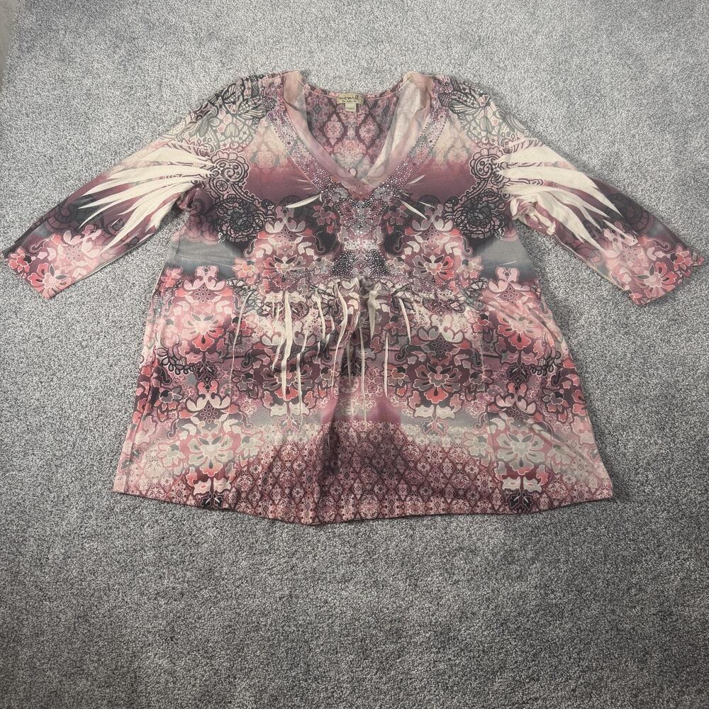 One World Tunic Top 1X Embellished Floral Boho Romantic Cottagecore Fairycore